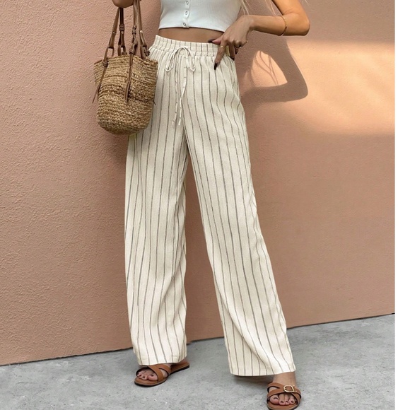 Striped Stretchy High Waisted Wide leg Trouser Pants - Picture 6 of 7